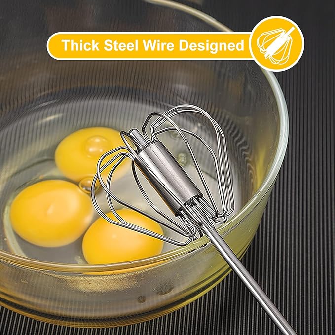 Egg Beater, Hand Easy Whisk Stainless Steel Hand Push Egg Beater Manual Mixer Blender for Home Kitchen Tool Whisking, Beating & Stirring (12 Inch)