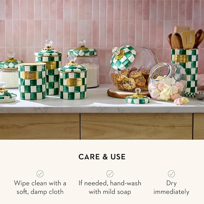 MACKENZIE-CHILDS Enamel Canister, Large, Green-and-White Emerald Check