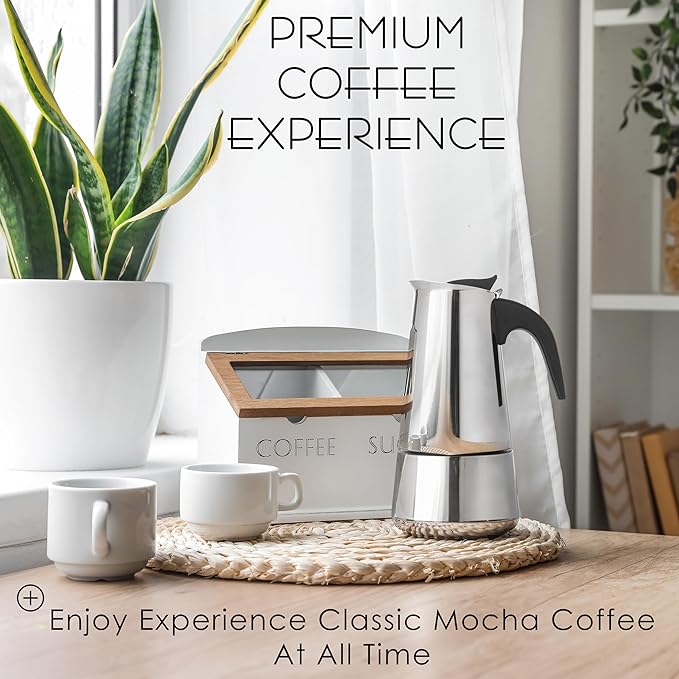 Mixpresso 9 Cup Greca Moka Pot, Stainless Steel Stovetop Espresso Maker