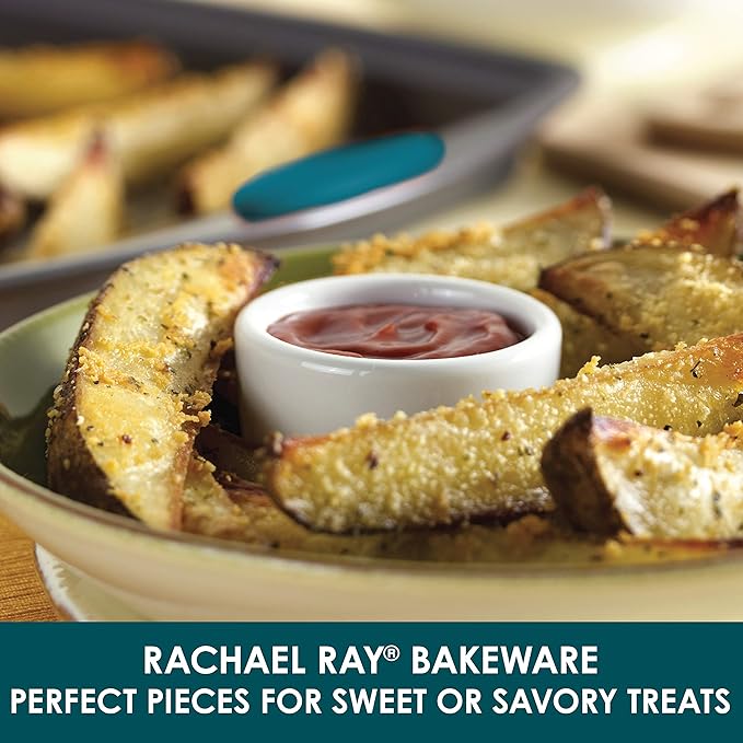 Rachael Ray Yum-o! Nonstick Bakeware Oven Lovin' Baking Pans Set, 10-Piece, Gray and Marine Blue