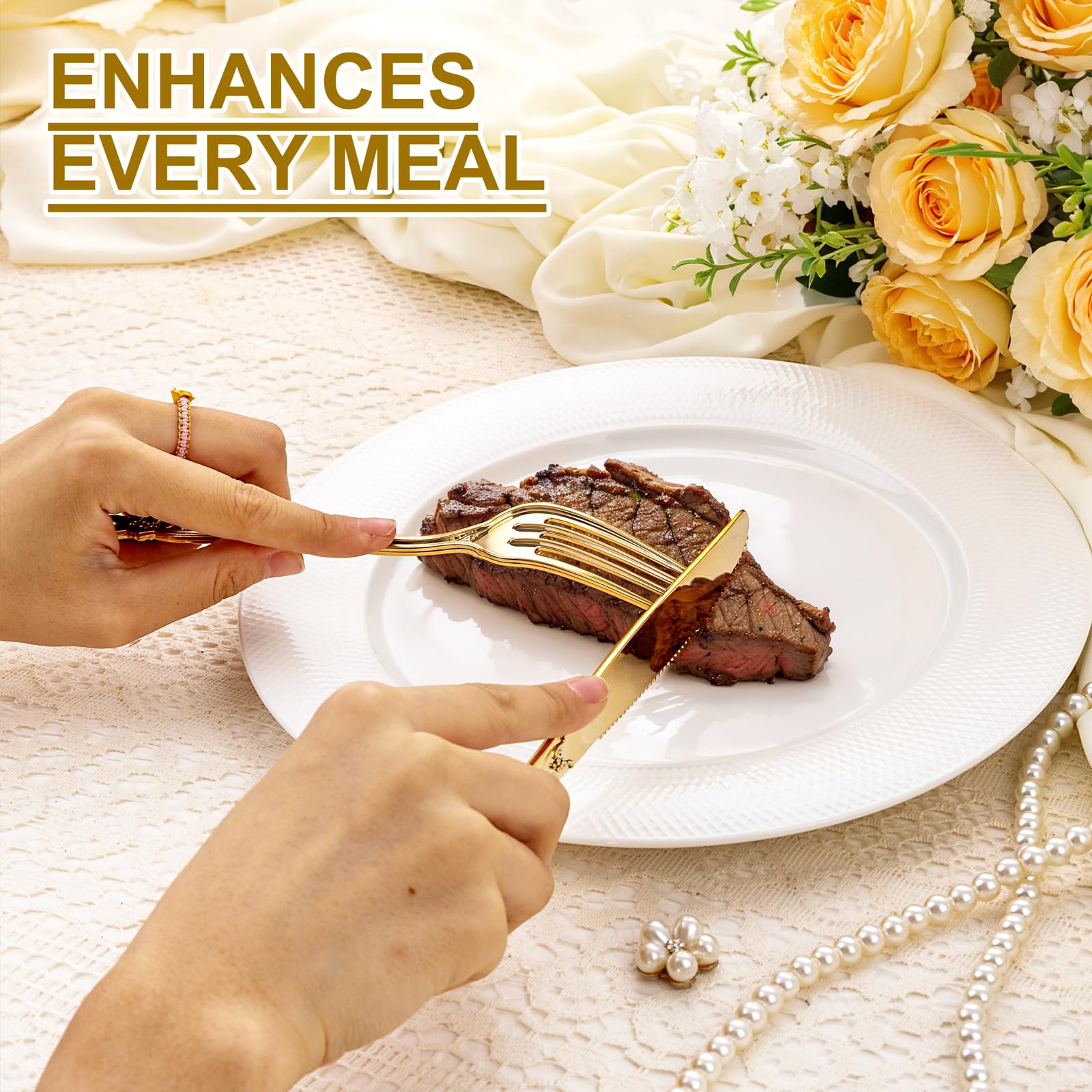 Joyido 40PCS Gold Plastic Silverware - Elegant Cutlery Disposable for Party