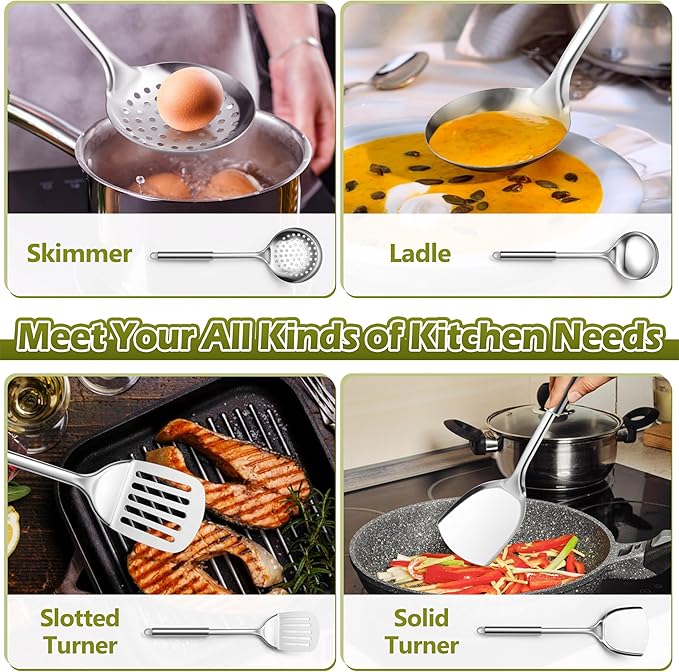 E-far Stainless Steel Kitchen Cooking Utensils Set, 10-Piece with Holder