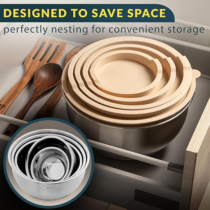 Baker's Signature Stainless Steel Mixing Bowls with Lids Set, 5 Sizes
