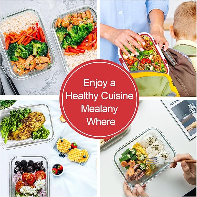 VERONES 10 PACK 22 OZ Glass Meal Prep Containers Set with Lids, Red