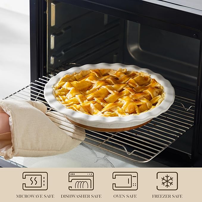 MALACASA Ceramic Pie Pan for Baking - 9 inch Pie Plate, Quiche Baking Dish