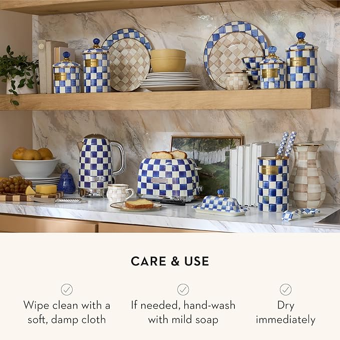 MACKENZIE-CHILDS Enamel Canister, Medium, Blue-and-White Royal Check