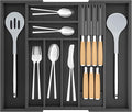TIOPGHAD Expandable Bamboo Silverware Drawer Organizer Kitchen Tray, Black