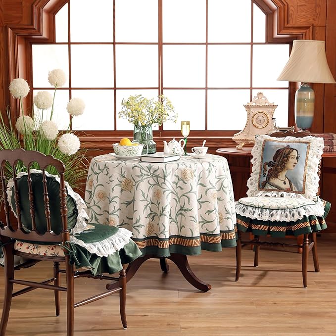 patdrea Vintage French Linen Tablecloth,Round,Diameter 55"-Botticelli
