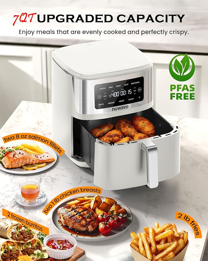 Nuwave Brio Plus 7QT Air Fryer, Extra Crispy Results w/Less Oil, PFAS-Free