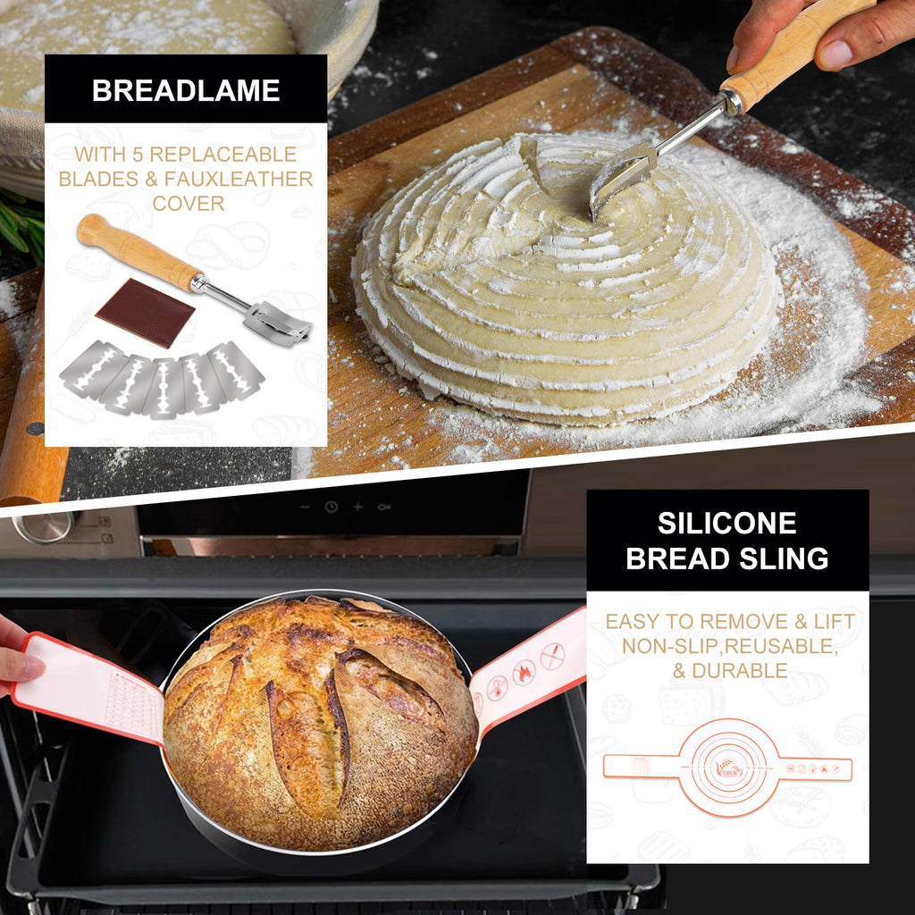 UDUK Sourdough Baking Kit, 10" & 9.6" Round Banneton Basket Set