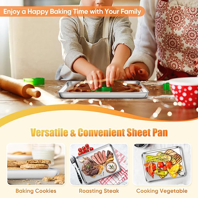Homikit 2 Pack Small Stainless Steel Baking Sheet Set, Non Toxic