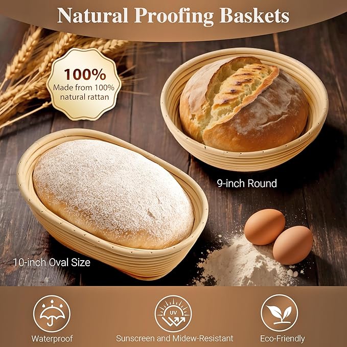 HopeSpark Banneton Sourdough Proofing Basket Kit, 9" Round and 10" Oval Proofing Basket with Liners & Covers, Bread Baking Supplies for Home or Professional Bakers Baking