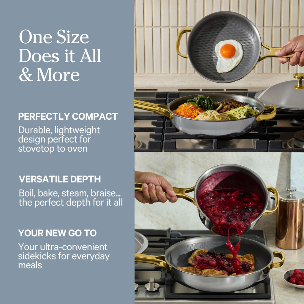 Our Place Mini Titanium Pro Cookware Duo | 6-Piece Tri-Ply Titanium Cookware Set with Always Pan Pro & Perfect Pot Pro | Non-Toxic No-Coating Nonstick | Induction & Oven-Safe up to 750°F | Gold