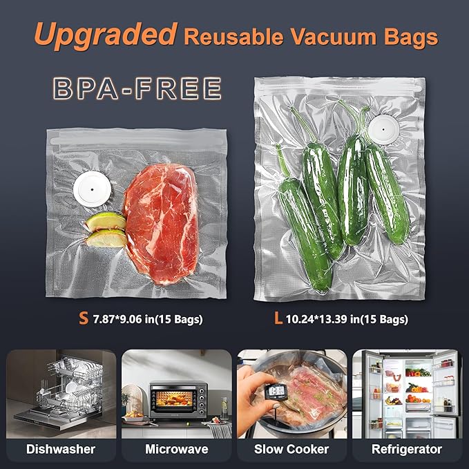 HSJAYAH Vacuum Sealer with 30 Bags, Handheld Sealer with Visible Water Tank, Portable for 6X Freshness, Sous Vide & Kitchen Storage
