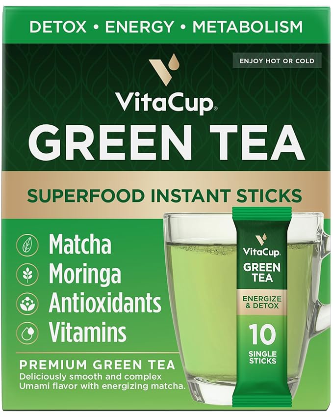 VitaCup Green Tea Instant Packets with Matcha, 10ct