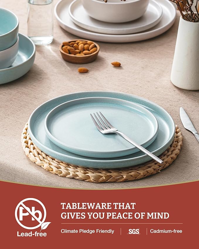 Famiware Milkyway 12-Piece Dinnerware Set, Matte Beige White & Light Blue