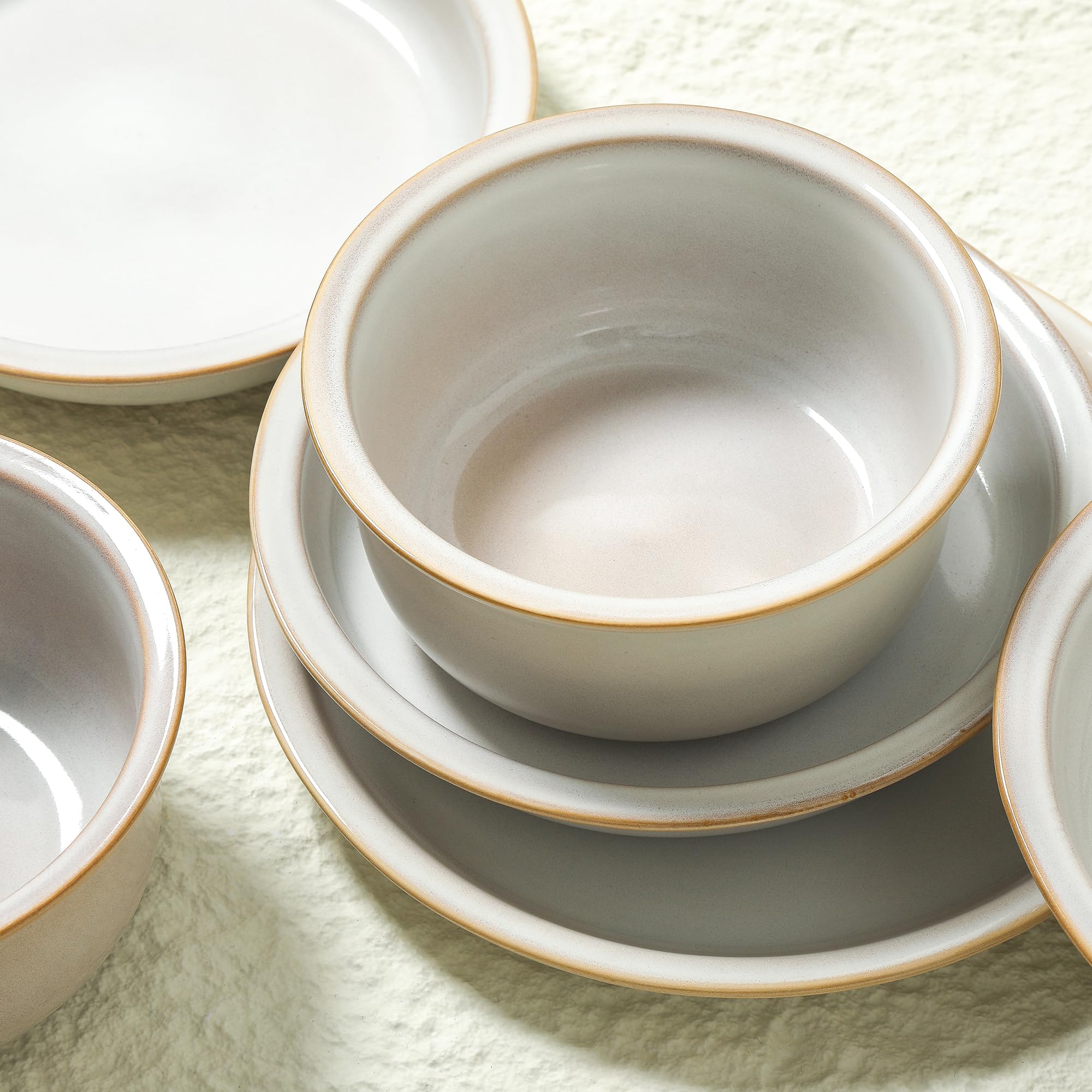 Stone Lain Slate 12-Piece Dinnerware Set Stoneware, Plates and Bowls Set, Dishwasher and Microwave Safe, Dish Set for 4, White