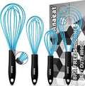 Anaeat Silicone Kitchen Whisk Set of 4, Perfect for Non-Stick Cookware, Milk and Egg Beater Blender for Whisking, Cooking, Baking, Beating - 11'' Flat Whisk and 9''+11''+12'' Balloon Whisks (Blue)