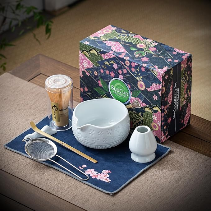 Buucup Matcha Whisk Set, Ceramic Kit with Bowl & Bamboo Accessories