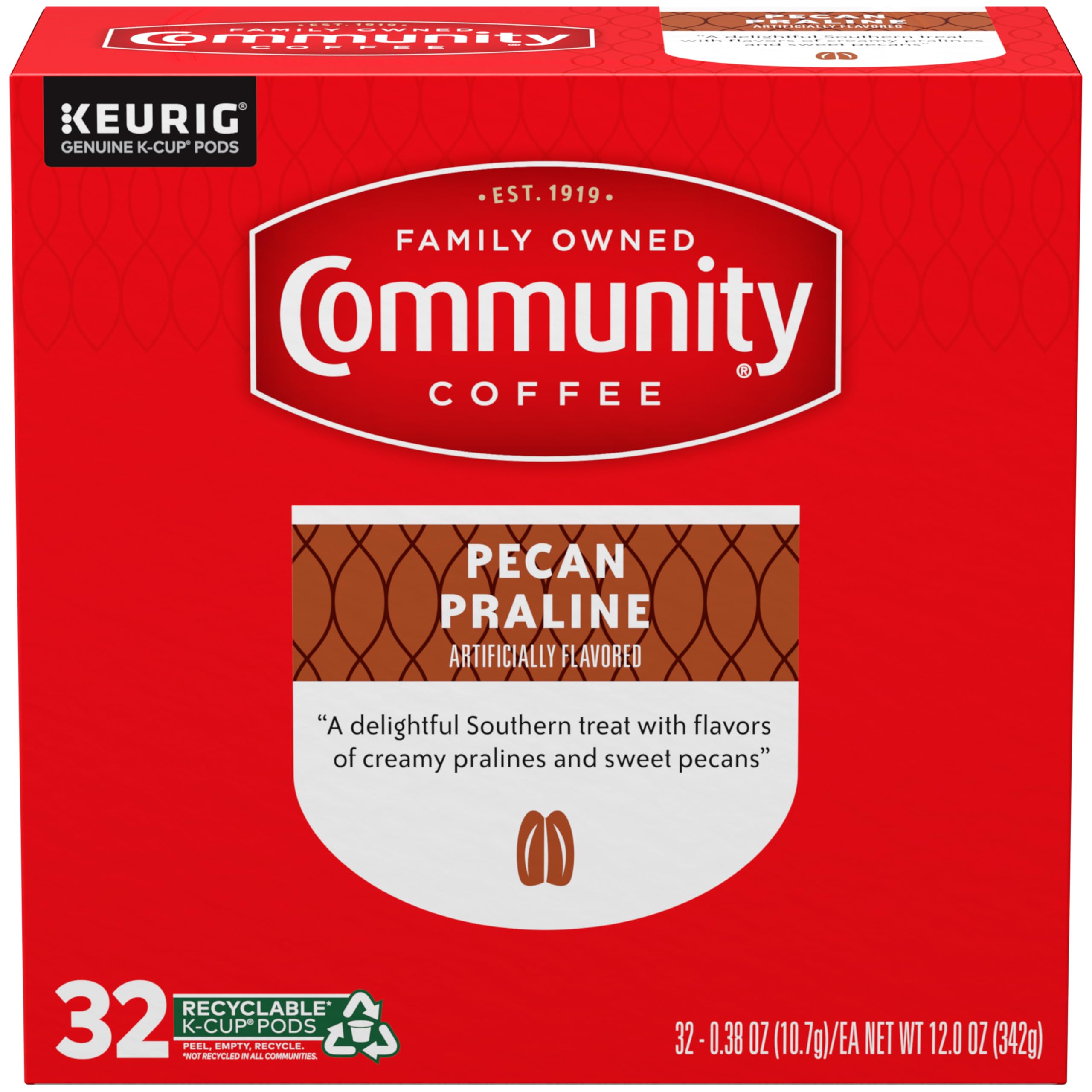 Community Coffee Pecan Praline Medium Roast Single Serve Keurig K-Cup Pods 32 ct Box