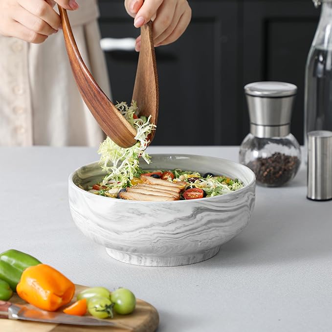 MALACASA Large Serving Bowls, 60 OZ (8") Ceramic Salad Bowls Set of 2