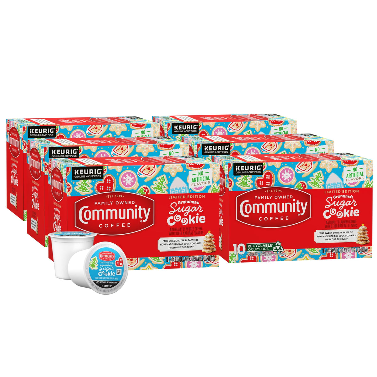 Community Coffee Grandma's Sugar Cookie Keurig K-Cup Pods, Limited Edition Holiday Flavor, Natural Ingredients, 10 Count (Pack of 1)