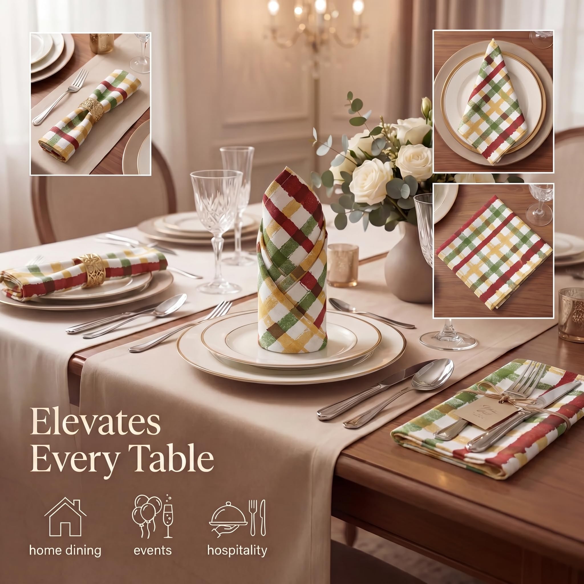 Urban Villa Cloth Napkins Cotton 20x20 (Set of 12) Check Print