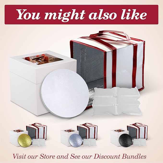 Cakebon Cake Box with Boards 10" White Round Wrapped Cake Drum 1Pack