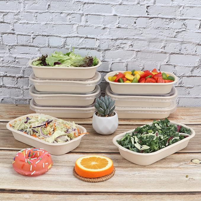 JAYEEY 17 oz Disposable bowls with lids Bagasse meal prep container 50 Pack