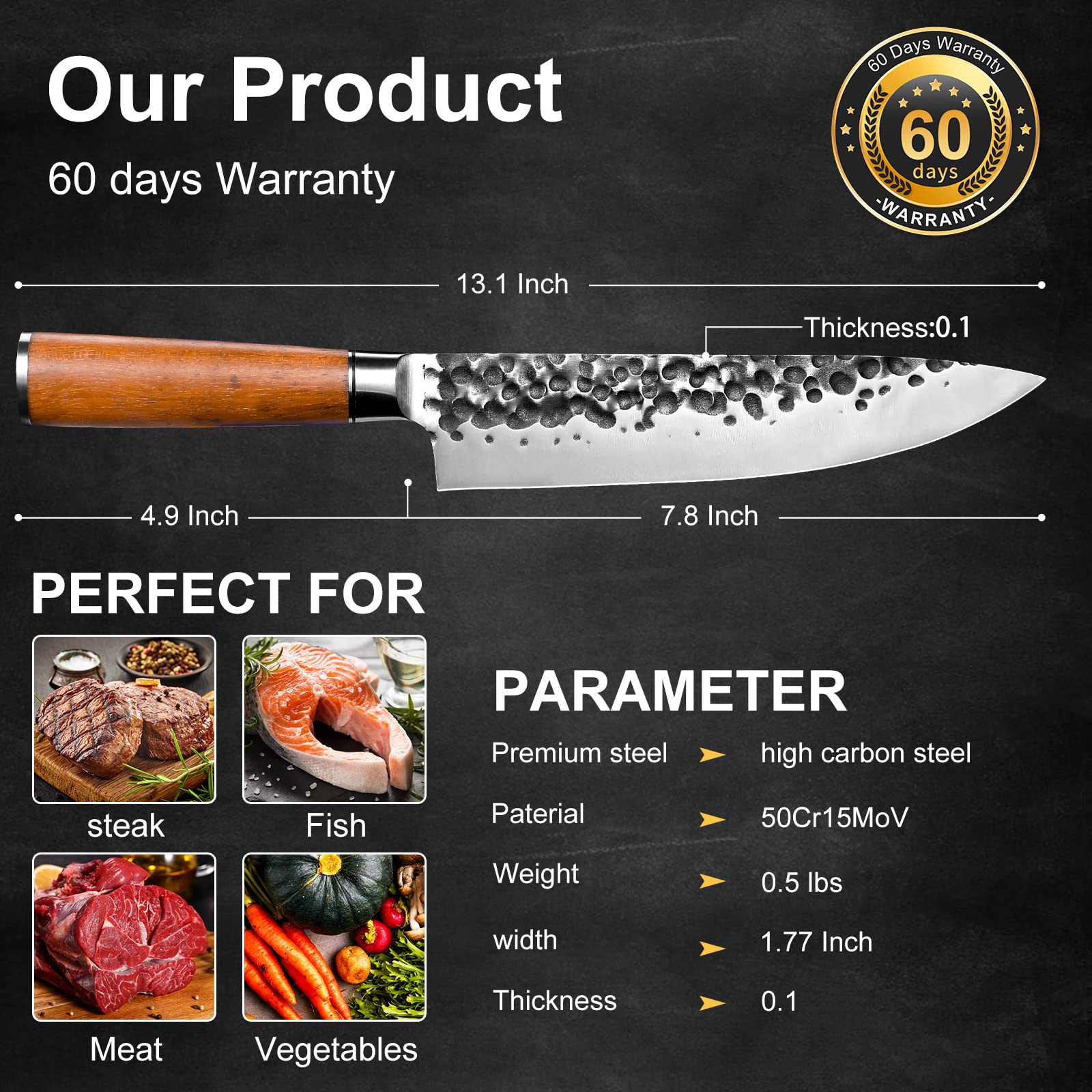 Ink Plums 8 inch Kitchen Chef's Knife, German High Carbon Stainless Steel Sharp Knife, Professional Meat Knife with Brazilian Rosewood Handle and Gift Box for Family & Restaurant
