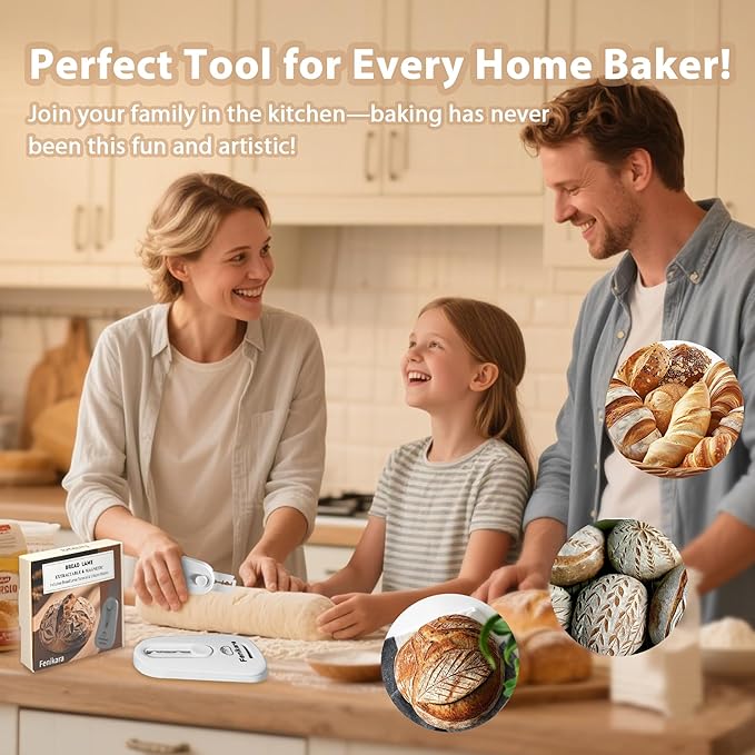 Fenikara Premium Magnetic Bread Lame & Versatile Bread Scoring Tool - Professional Sourdough Scoring Tool and Lame Bread Tool with 10 Razor Blades & Scoring Patterns Booklet (light gray)