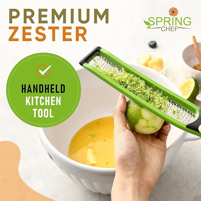 Spring Chef Stainless Steel Lemon Zester - Garlic & Ginger Grater - Green