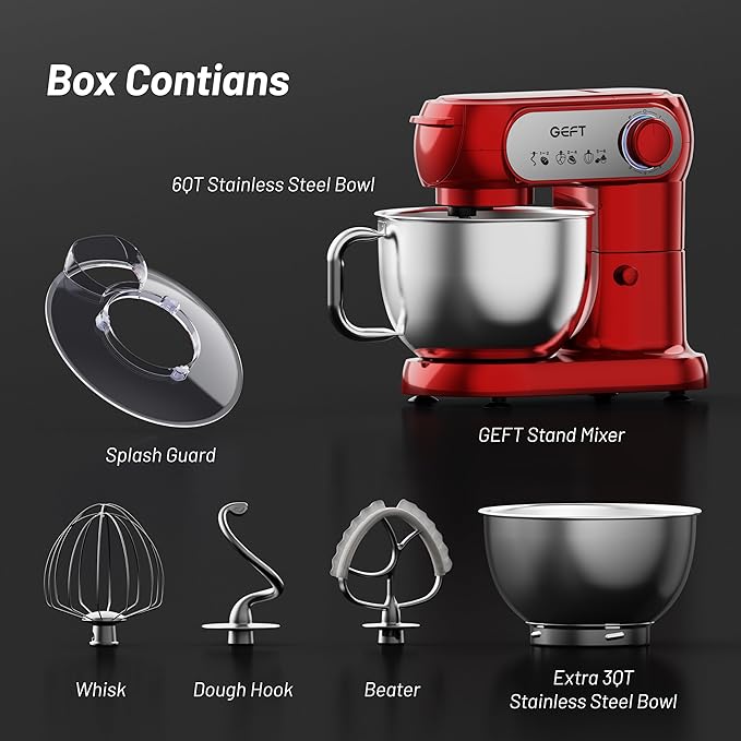 GEFT Stand Mixer, 3.5QT&6QT Bowls Mixers Kitchen Electric Stand Mixer Red