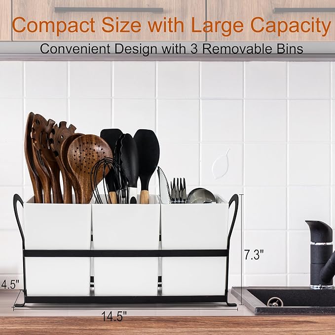 Czlizdyt Large Drainage Kitchen Utensil Holder, Dishwasher Safe