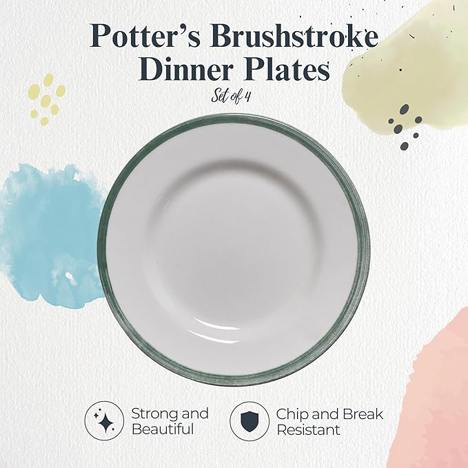 Portmeirion Potter's Brushstroke Dinner Plate - Green, Set of 4