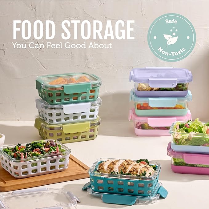 Ello Duraglass Refresh 3.4 Cup Meal Prep Containers, 10 Pc, Garden Goals