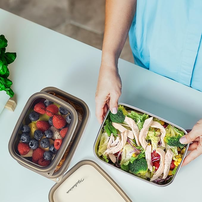 Stainless Steel Lunch Box Adult| Meal Prep| Food Storage| Stainless Steel Lunch Containers with clear Silicone Lids| Leak Resistant|20,30, 40 OZ| Bento Box | Metal lunch Box |Lunchbox | Bentobox