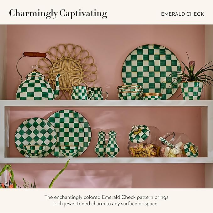 MACKENZIE-CHILDS Enamel Serving Platter, Green-and-White Emerald Check