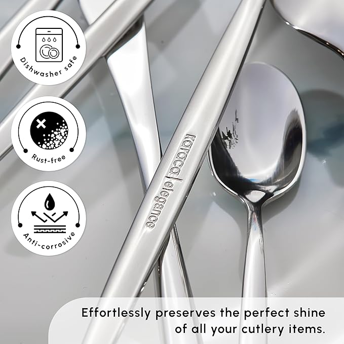 Karaca Lizbon - 18/10 Stainless Steel Silverware Set for 12, 60 Piece Heavy Duty Flatware Set, Dishwasher Safe Modern Cutlery incl. Kitchen Forks, Spoons, Knives Eating Utensils Sets - Platin