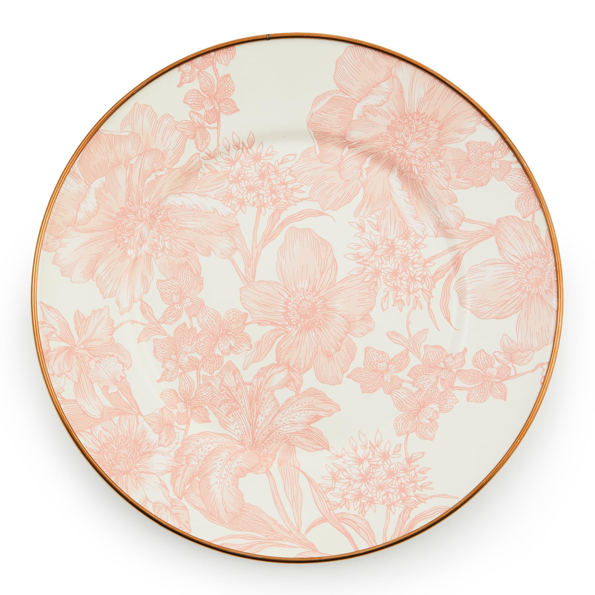 MACKENZIE-CHILDS Enamel Salad and Dessert Plate, Small Plate for Appetizers or Desserts, 8 Inches, Pink-and-White Rosy English Garden