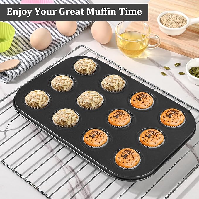 Audingull Mini Muffin Pan 2-Pack, Premium Small Cupcake Pans, Carbon Steel 12-Cup Muffin Tin, Versatile Non-Stick Bakeware