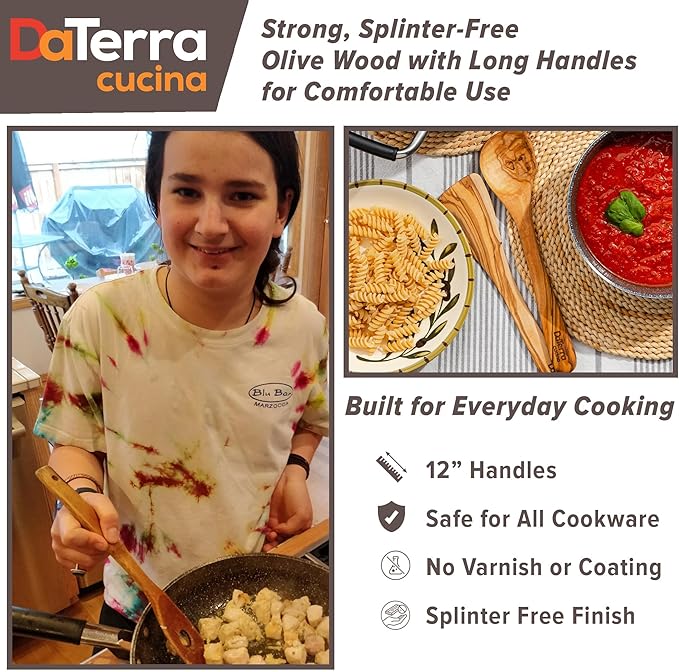 DaTerra Cucina -12-Inch Olive Wood Cooking Utensil Set 5-Piece Tool