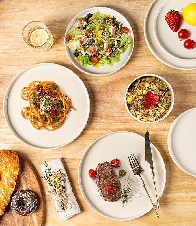 TheTerra Ceramic Dinnerware Set for 4, 12-Piece Plates and Bowls Set