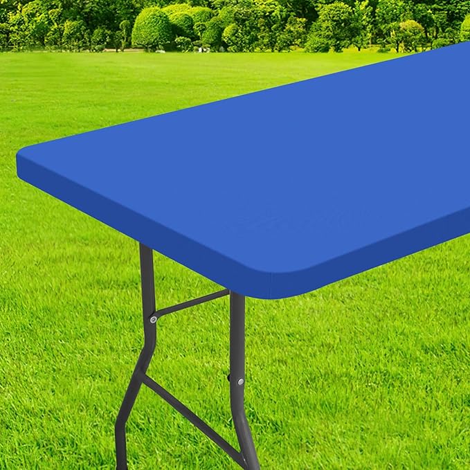 homing Rectangle Table Cloth Cover, Water-Resistant Polyester Elastic Fitted Tablecloth, Fits for 6 Foot Folding Tables, Washable Table Protector for Picnic, Camping, Outdoor (Blue, 36" x 72")