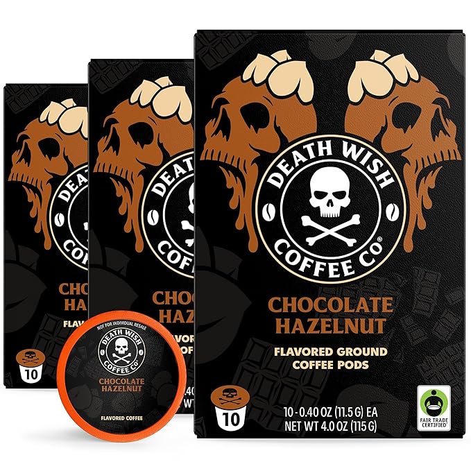 Death Wish Coffee Chocolate Hazelnut Coffee Pods, Fair Trade, 30 Count