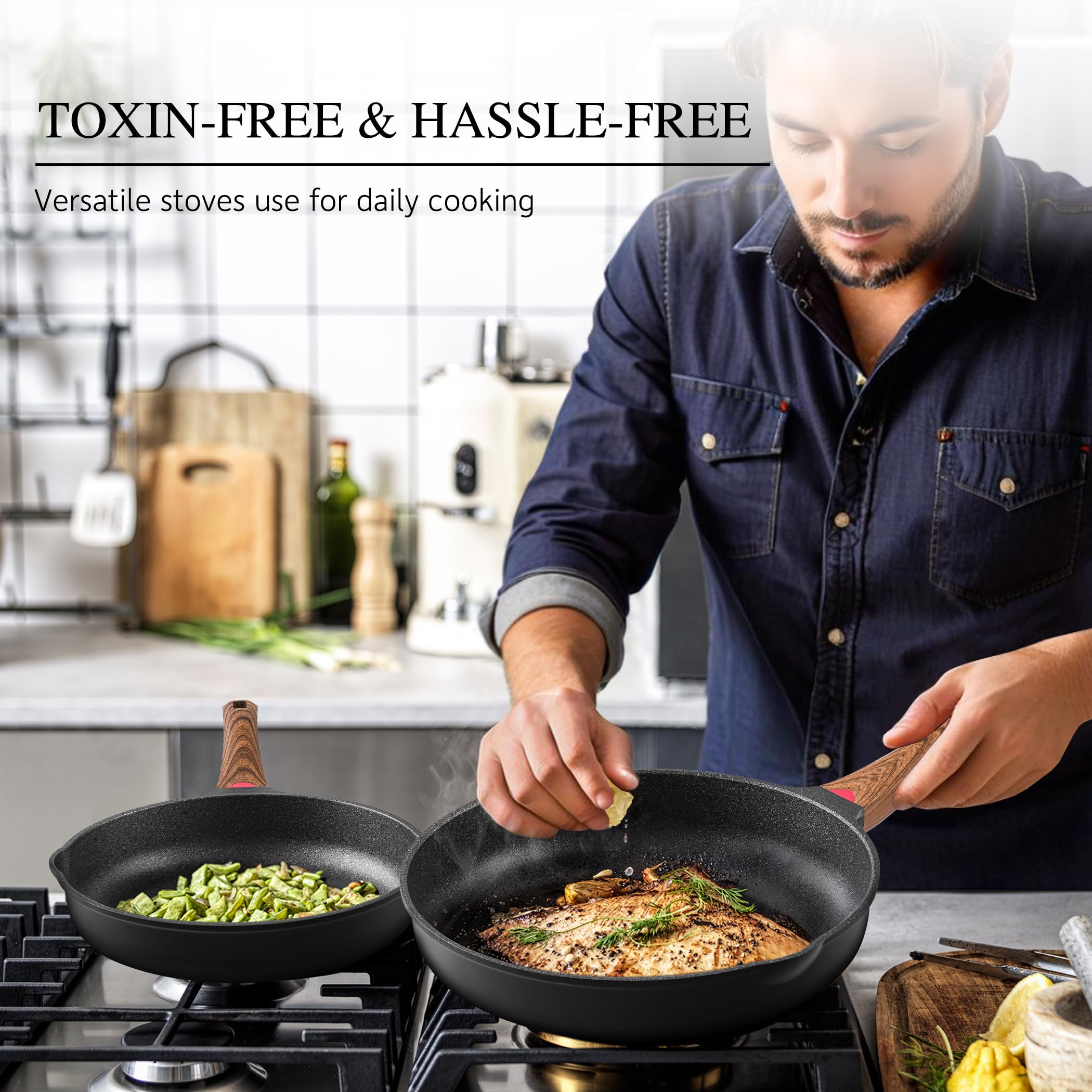 Vinchef 11 Inch Black Nonstick Frying Pan Skillet with Lid