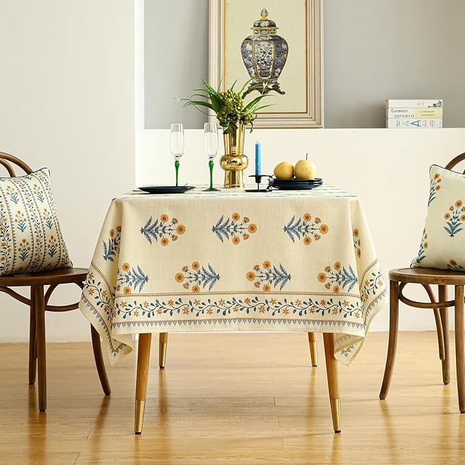 ISAENNE Designer French Linen Rectangular Tablecloth,110"x63"-Estevan A