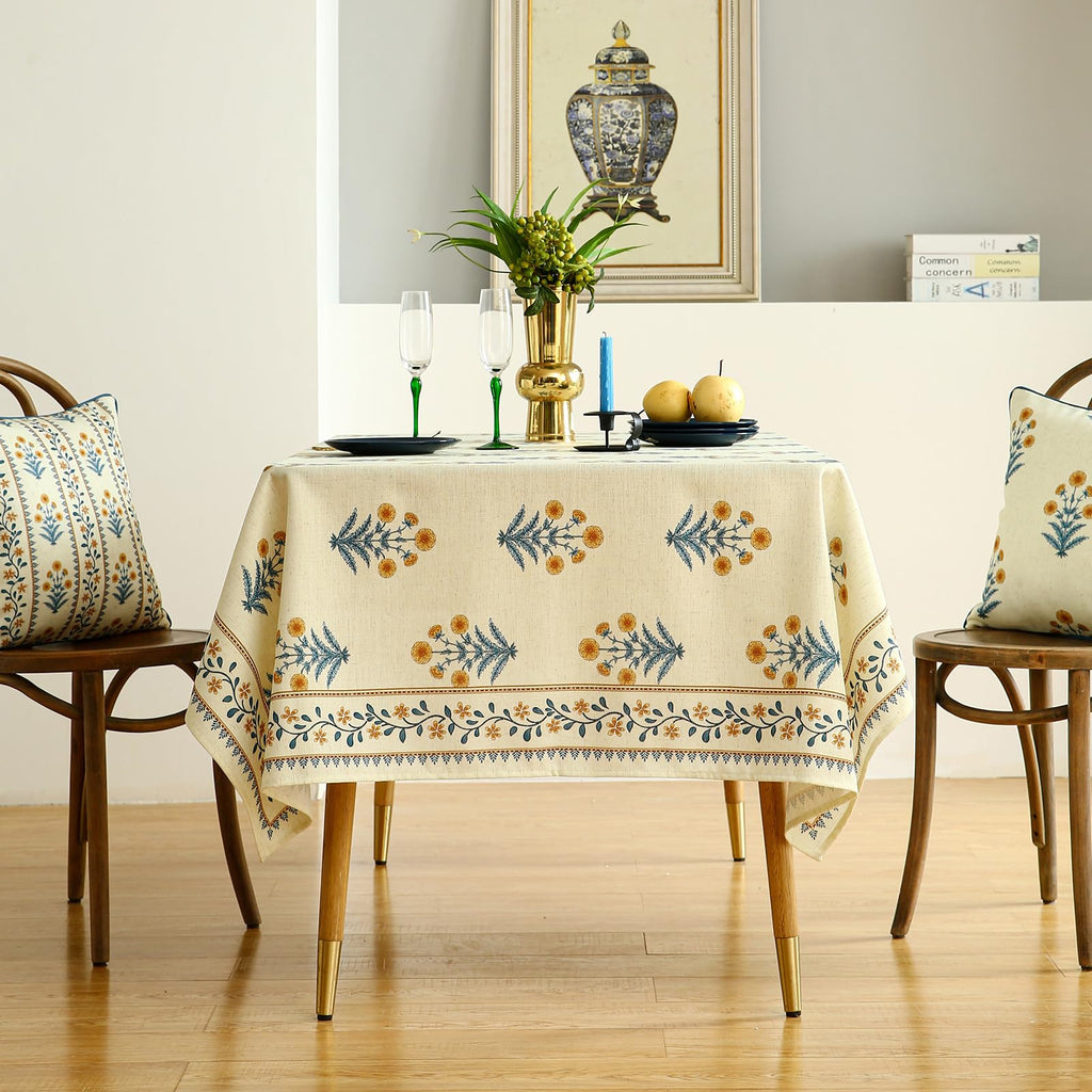 ISAENNE Designer French Linen Rectangular Tablecloth,102"x63"-Estevan A