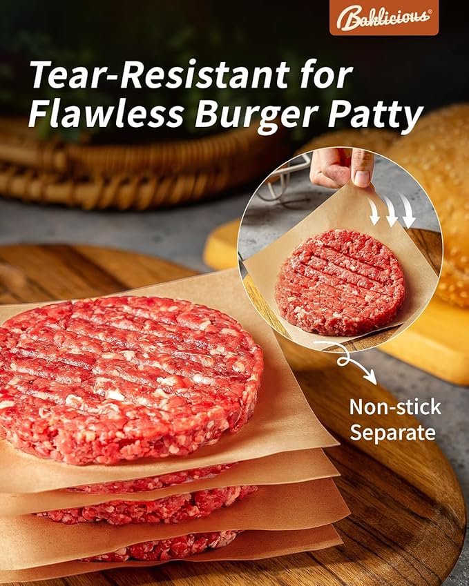 Baklicious 5.5x5.5inch 1100pcs Unbleached Non-Stick Hamburger Patty Paper Squares