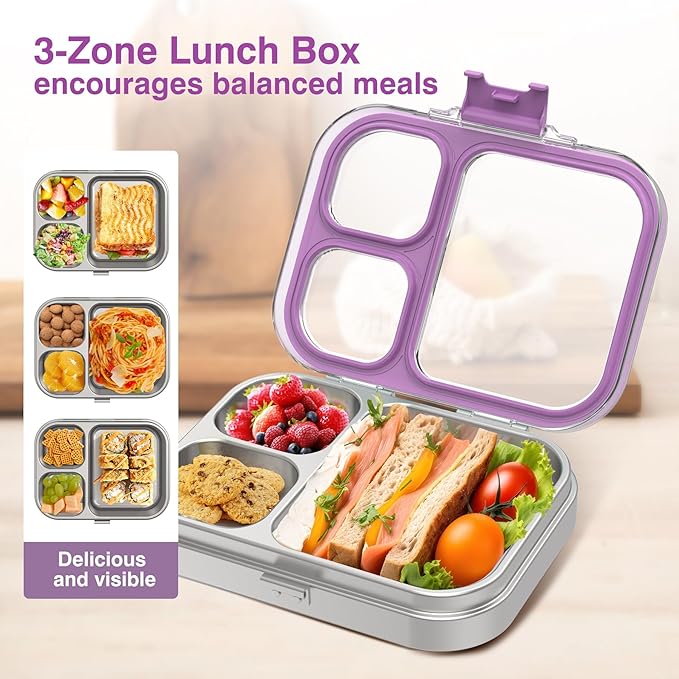 HOMEKOL Stainless Steel Bento Lunch Box, Purple, 3.3Cups